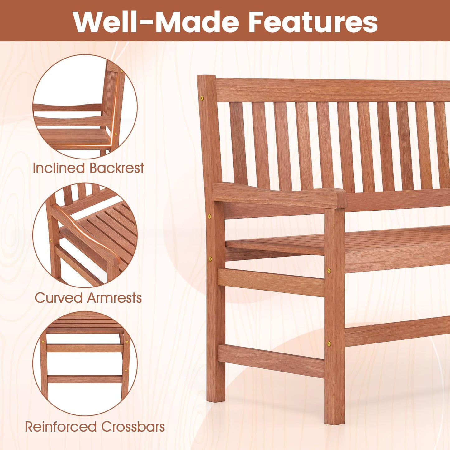 Tangkula 44 Inch Wood Outdoor Garden Bench