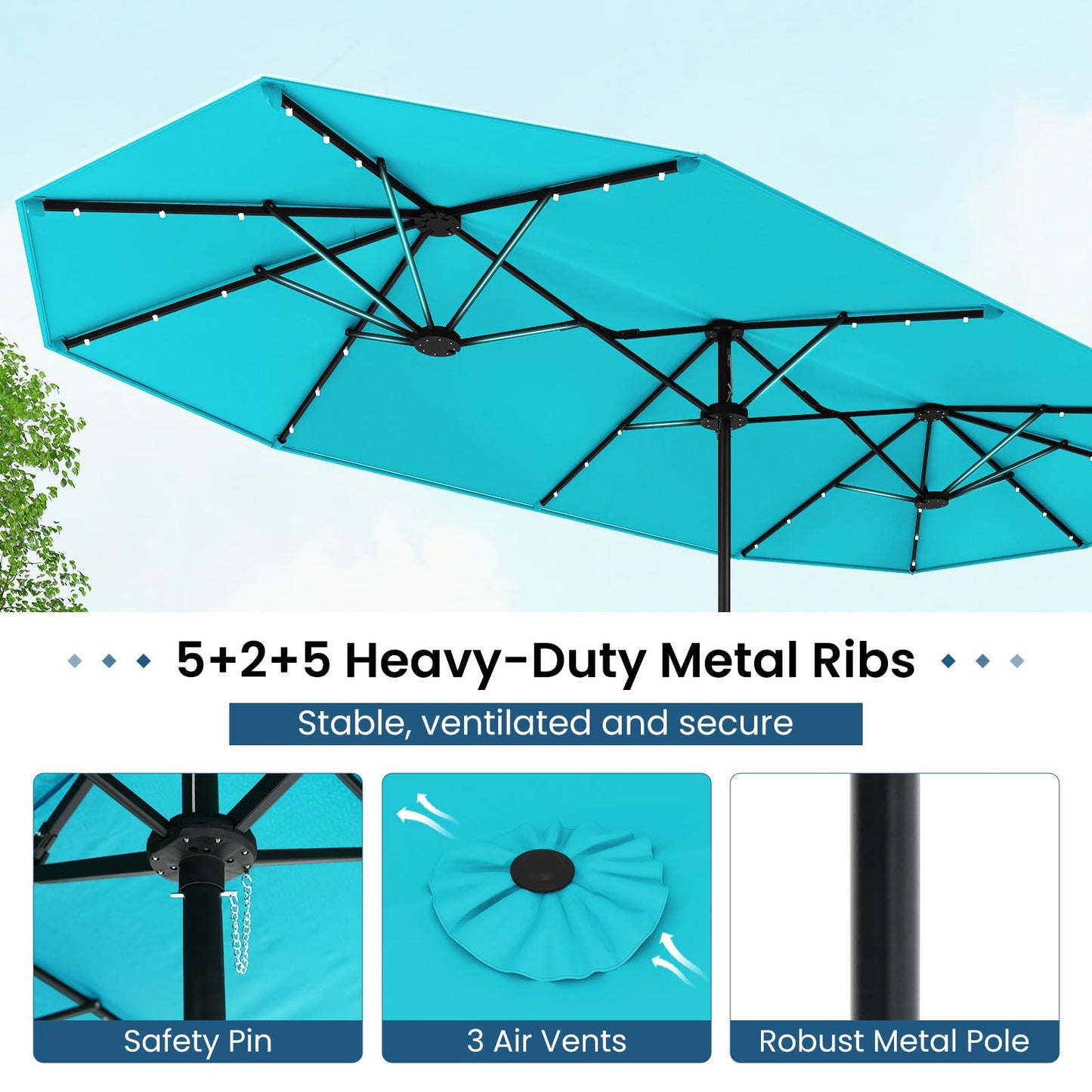 Tangkula 13FT Double-sided Patio Umbrella with Solar Lights