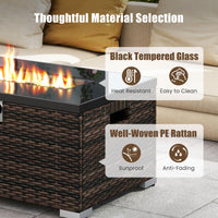 Tangkula 2-Piece Outdoor Rattan Fire Table Set 32 Inch Rectangle Gas Firepit with Tank Cover