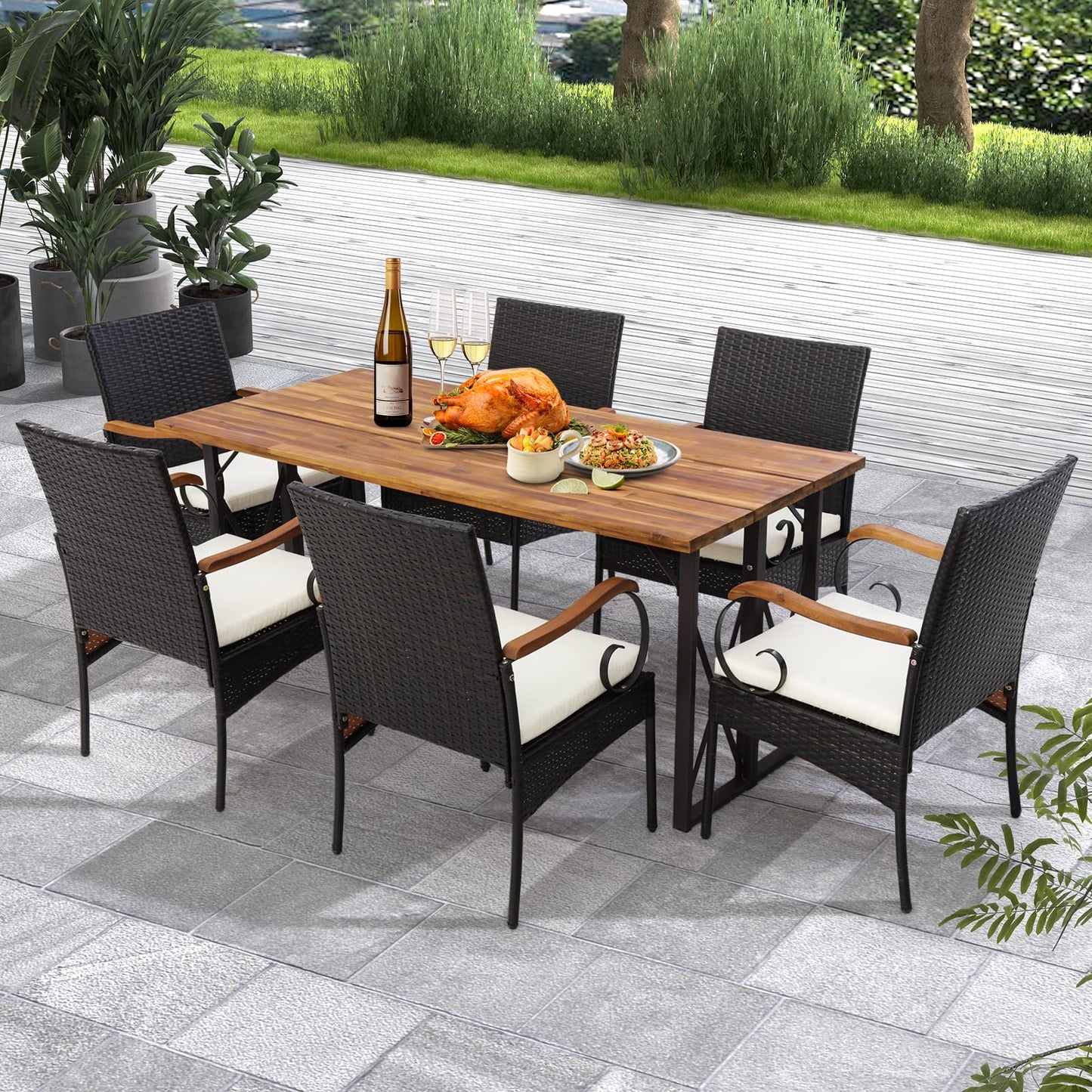 Ensemble de 2 chaises de jardin en rotin PE avec coussins souples zippés, cadre en métal robuste et osier toutes saisons