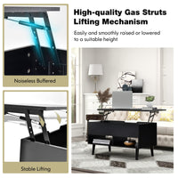 Tangkula Lift Top Coffee Table, Modern Cocktail Table with Hidden Compartment & 2 Open Shelves