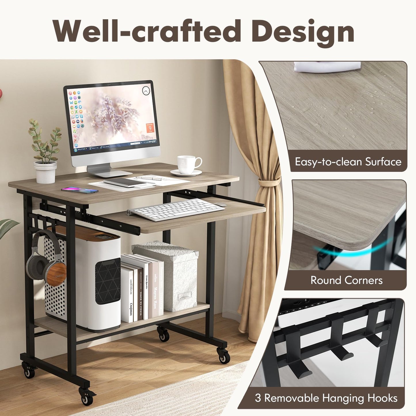 Tangkula Chariot de bureau roulant avec plateau pour clavier