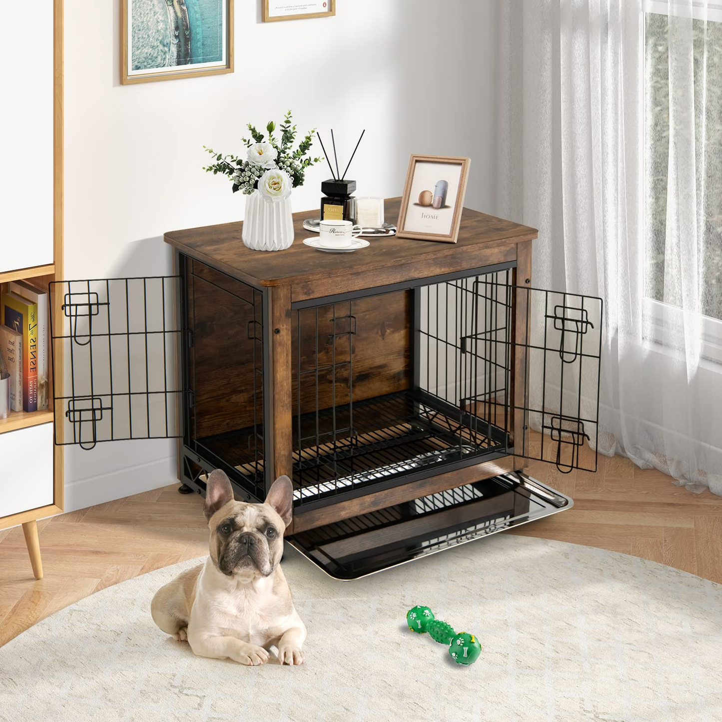 Tangkula Dog Crate Furniture with Removable Tray/Felt Mat
