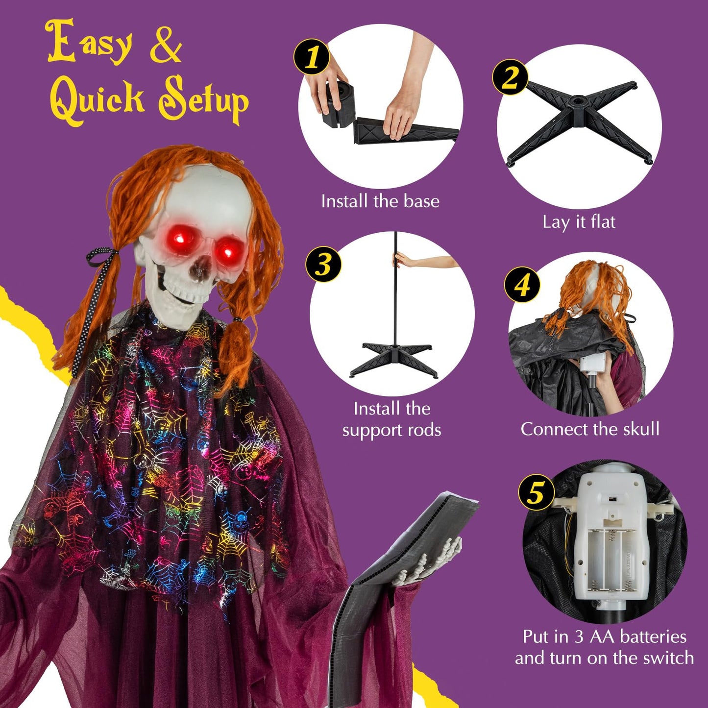 Tangkula 6 Feet Halloween Animatronic Standing Girl Holding Book with Sound