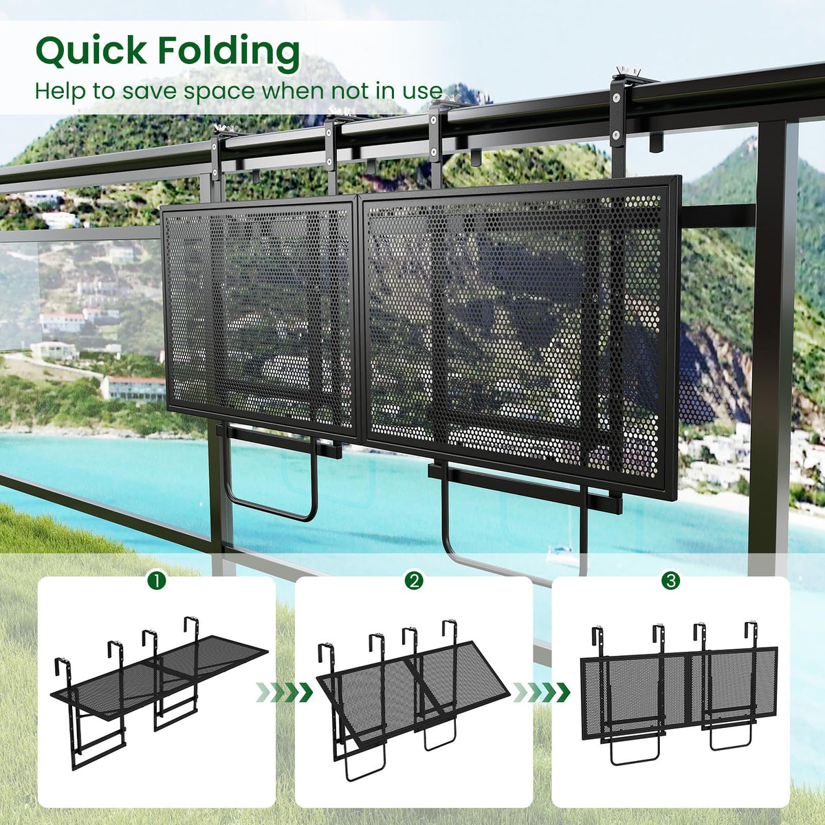 Tangkula Table de balcon pliable 122 cm pour rambardes de 3,8 cm à 8,9 cm d'épaisseur