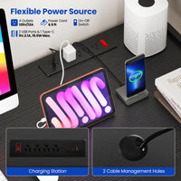 Tangkula L-Shaped Desk with LED Strip & Power Outlets