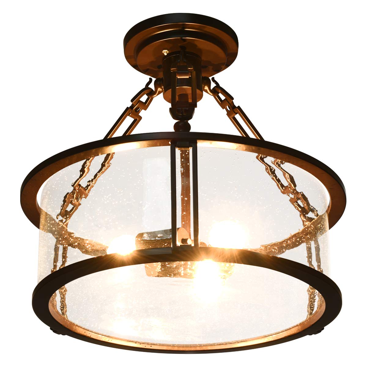 Plafonnier Tangkula Semi Flush Mount, plafonnier 3 lumières avec abat-jour en verre bullé
