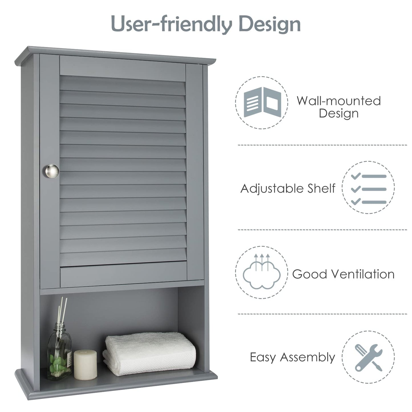 Tangkula Medicine Cabinet, Wall Mounted Bathroom Cabinet Single Door Wooden