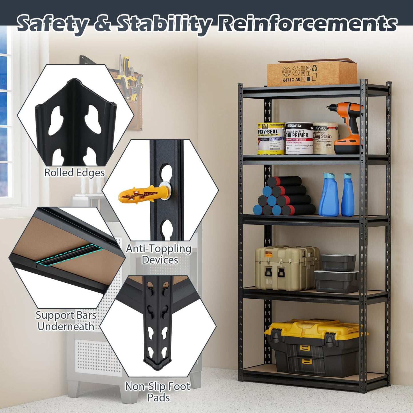 Tangkula 5-Tier Metal Storage Shelves with Adjustable Racks (1/2/3/4)