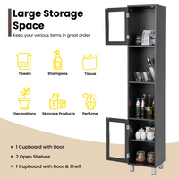 Tangkula Tall Bathroom Cabinet, Home Bedroom Living Room Wood Linen Storage Cabinet Free Standing
