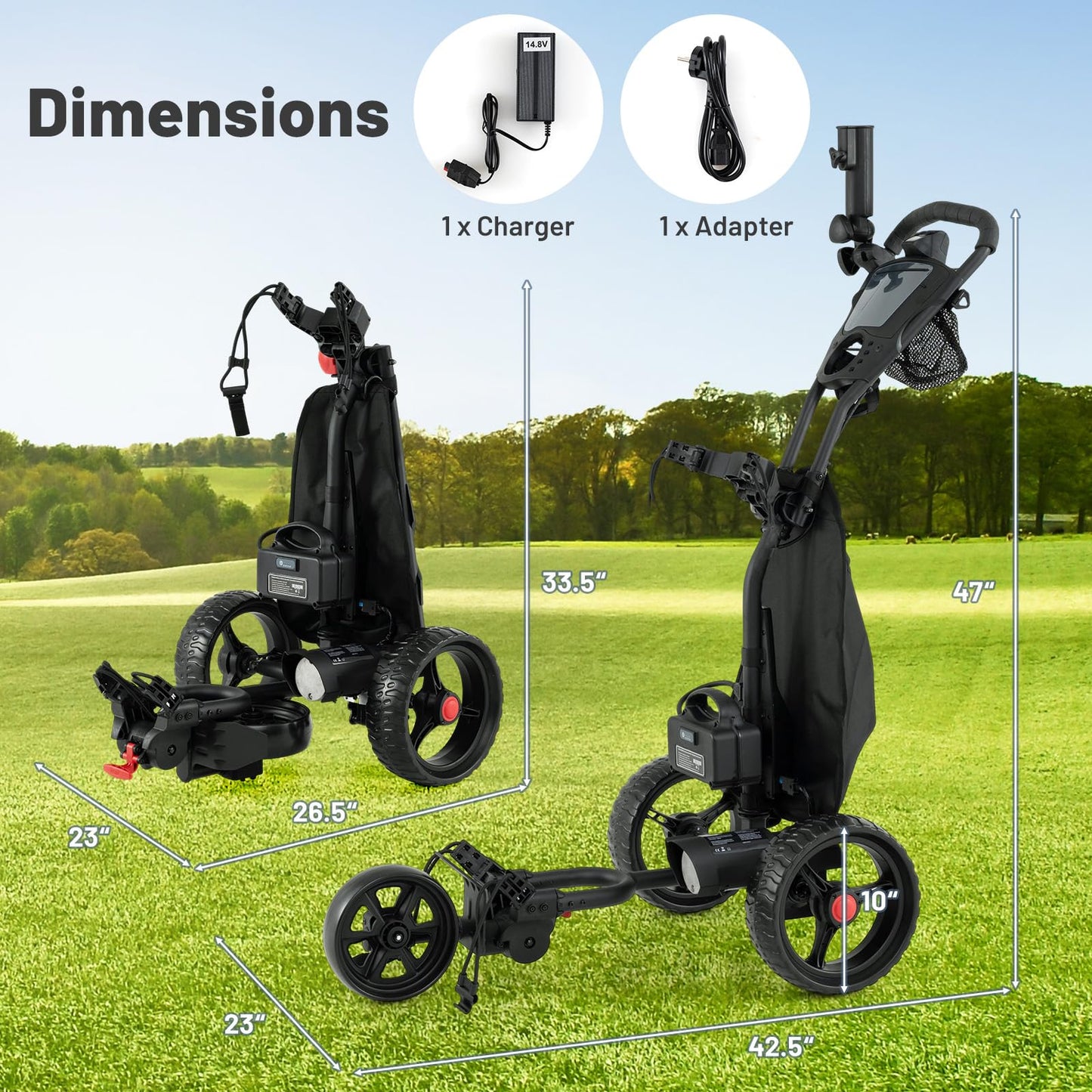 Chariot de golf électrique Tangkula avec poignée réglable et 9 réglages de vitesse