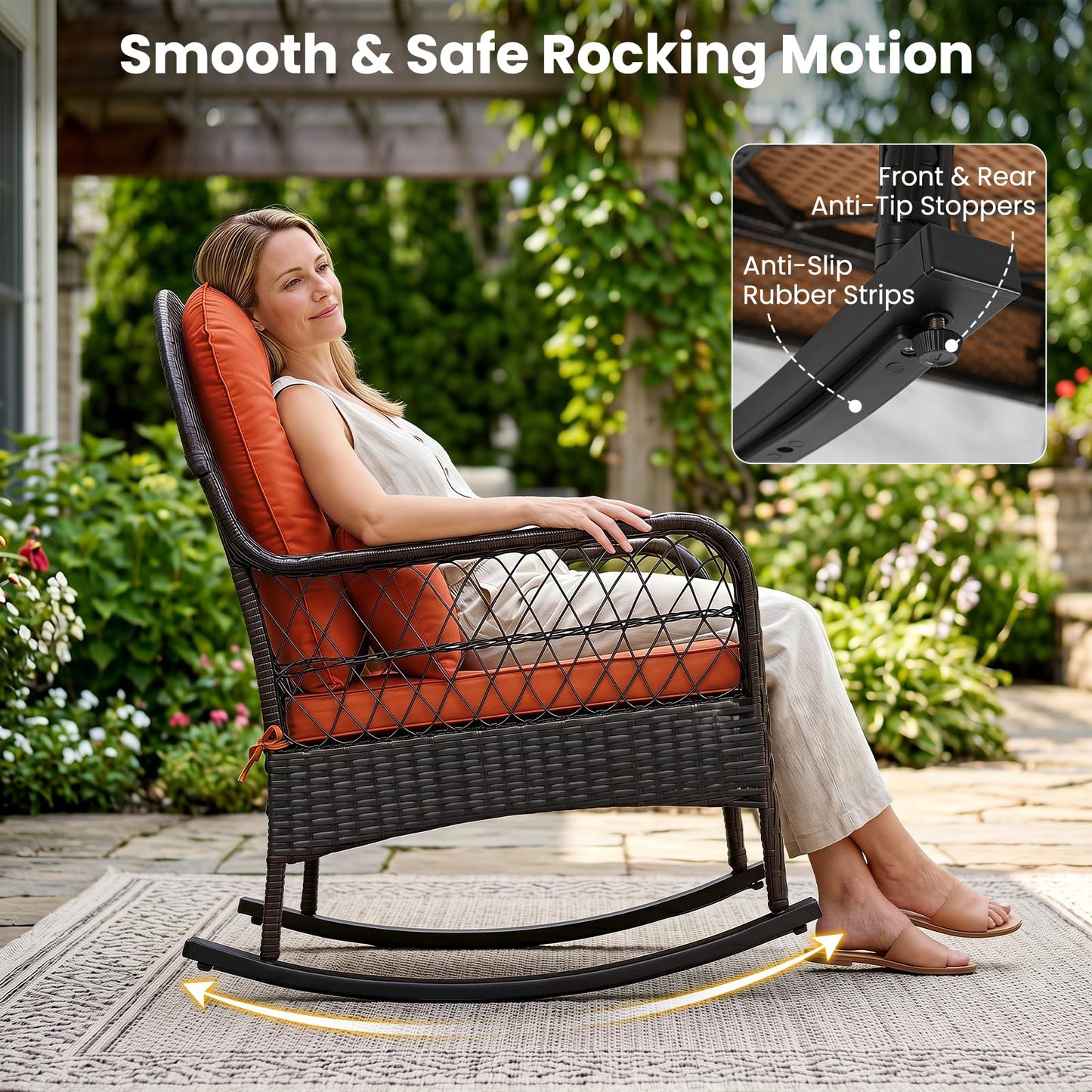 Tangkula Outdoor Wicker Rocking Chair w/Soft Cushions