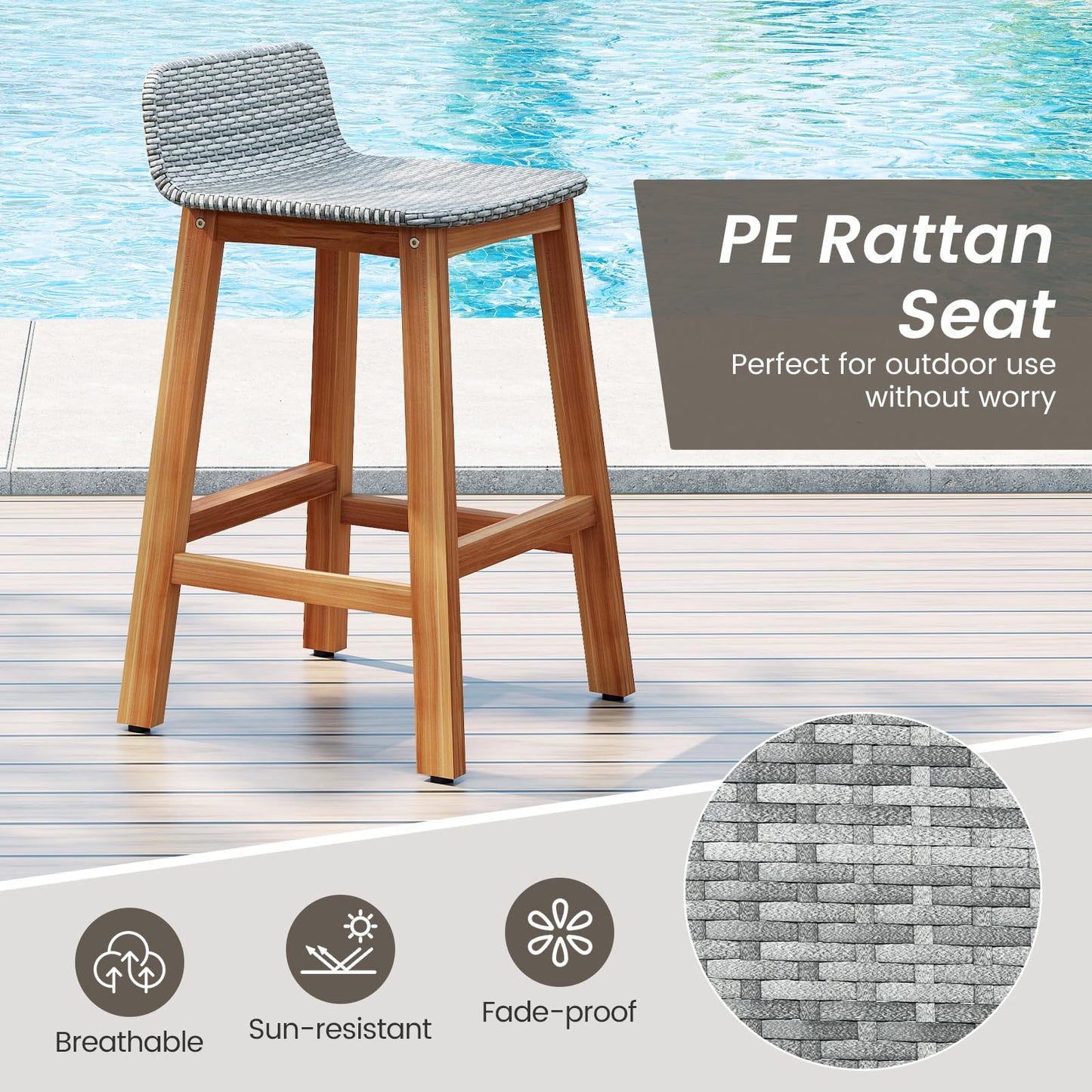 Tangkula Solid Acacia Wood Bar Stools Set