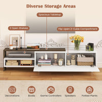 Tangkula White TV Stand with 2 Wall Shelves for Living Room