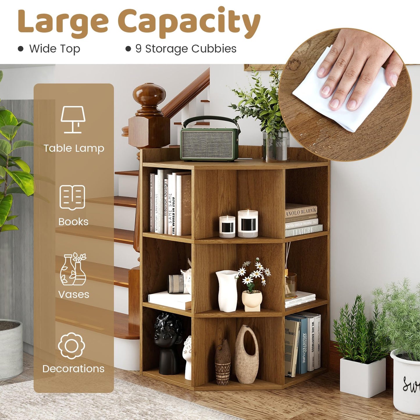 Bibliothèque d'angle Tangkula à 9 cubes avec station de recharge