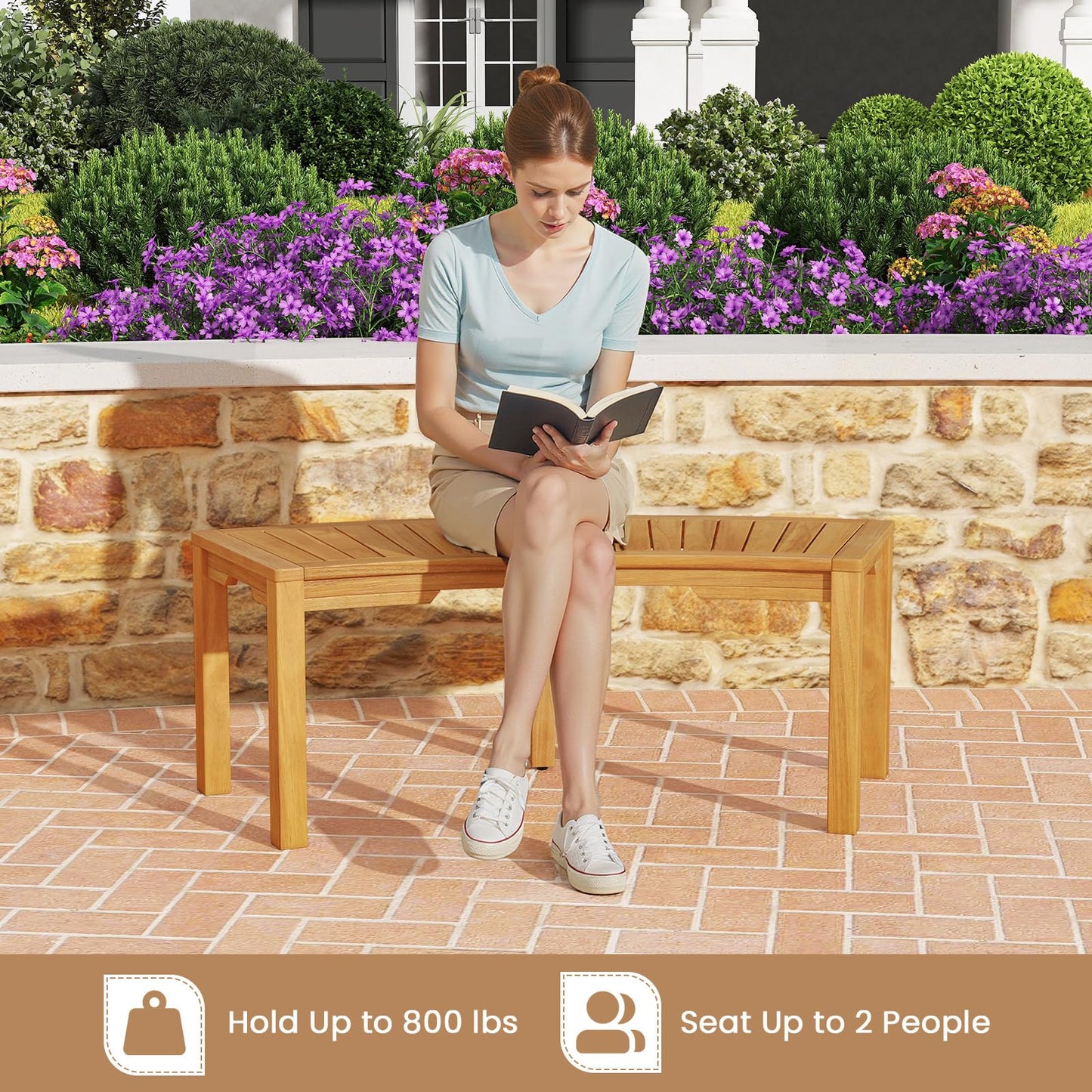 Tangkula Outdoor Acacia Wood Curved Garden Bench（1/2/4/7）