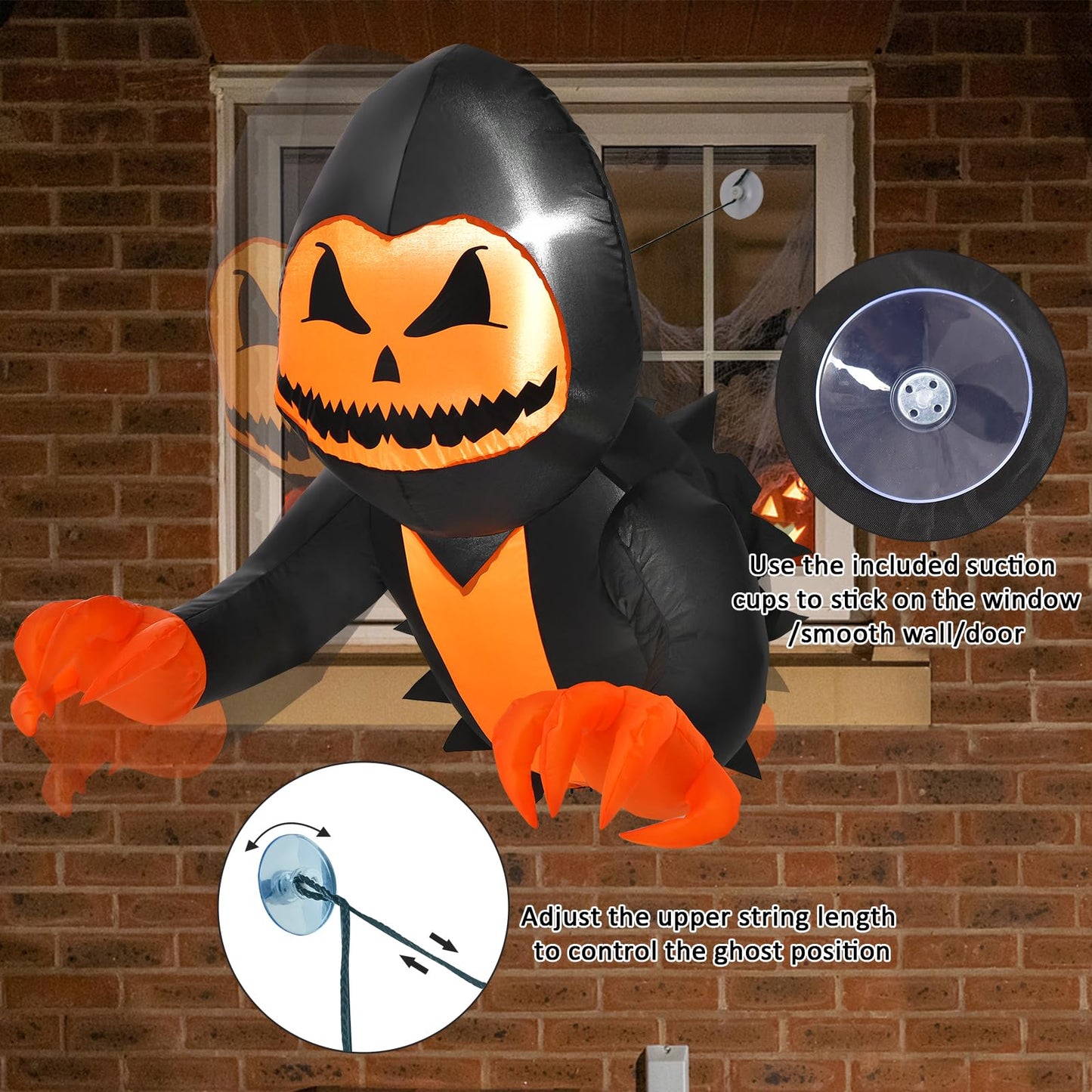 Tangkula 3.3 FT Halloween Inflatable Pumpkin Head Ghost Broke Out from Window