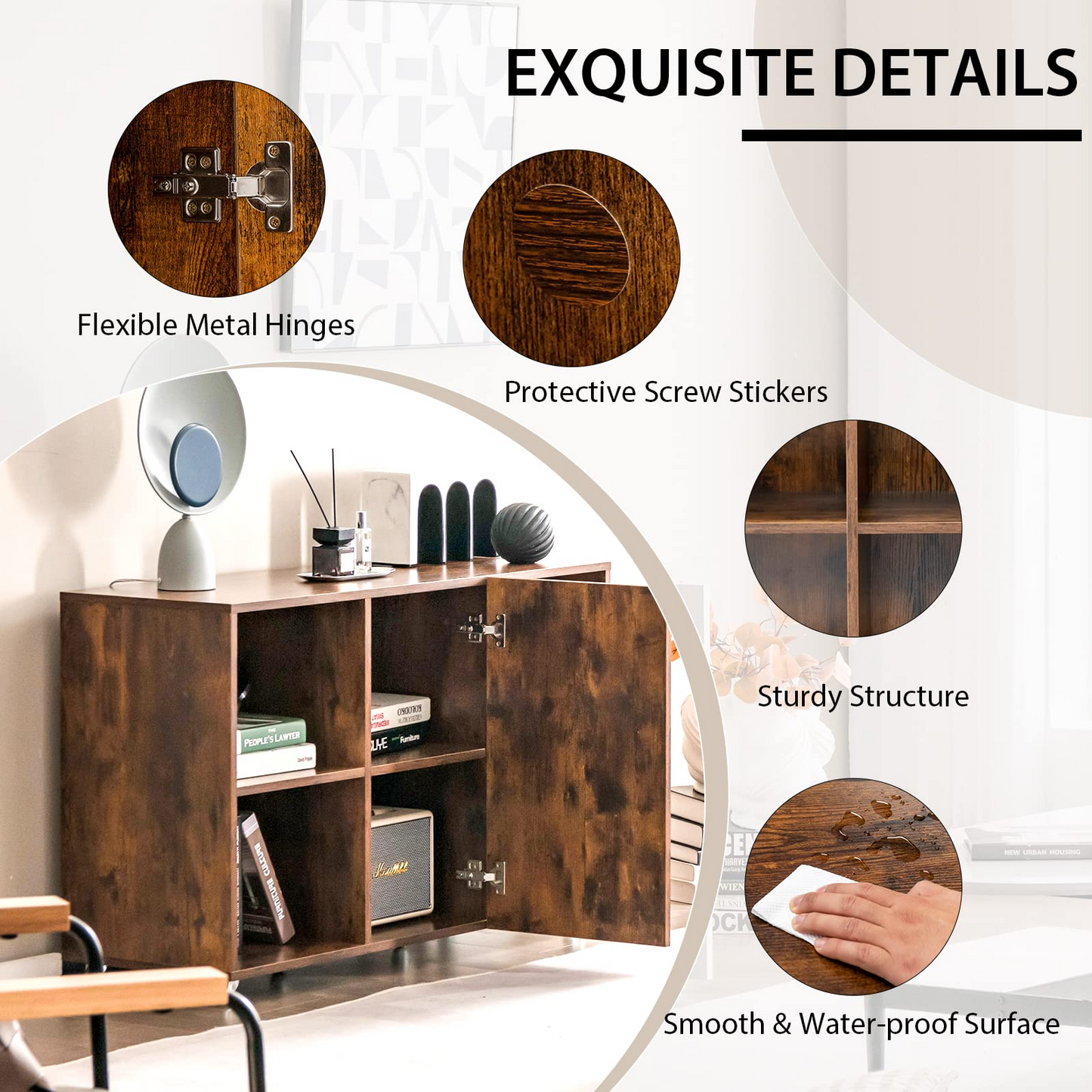 Tangkula Wood File Cabinet with Wheels, Mobile Storage Cabinet with 6 Compartments