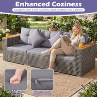 Tangkula 86.5" Large 3-Seat Patio Wicker Sofa for Garden