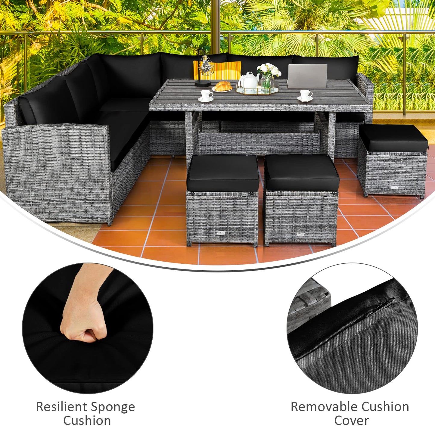 Tangkula 7 Pieces Patio Furniture Set for Backyard Garden Poolside