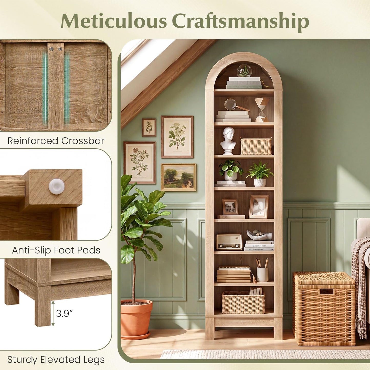 Tangkula 71" Tall Arched Bookcase for Living Room