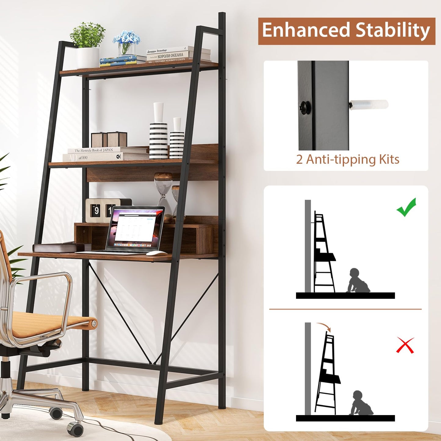 Tangkula 3-Tier Ladder Computer Desk 71 Inch Modern Writing Desk