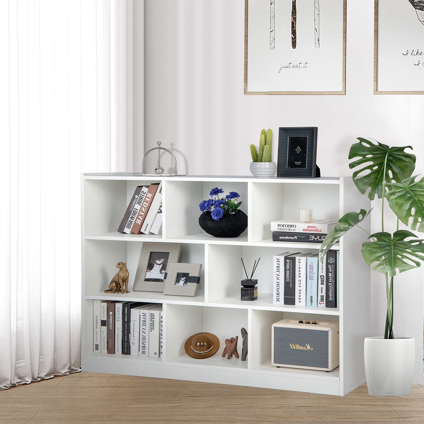 Tangkula 8-Cube Bookcase, Wood 3 Tier Open Storage Bookshelf, Modern Multipurpose Display Cabinet