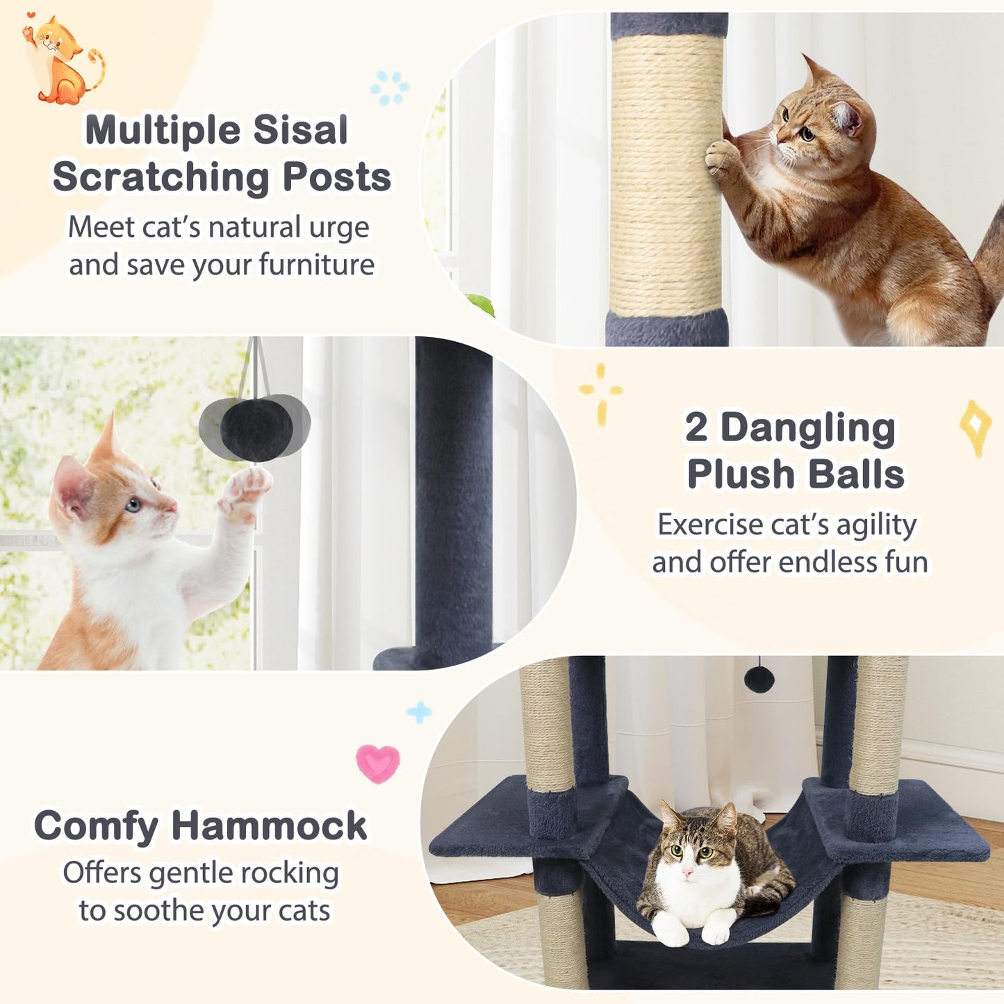 Tangkula 70 Inch Tall Cat Tree with Sisal Scratching Posts