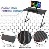 Tangkula Gaming Desk with LED Lights & Large Carbon Fiber Surface