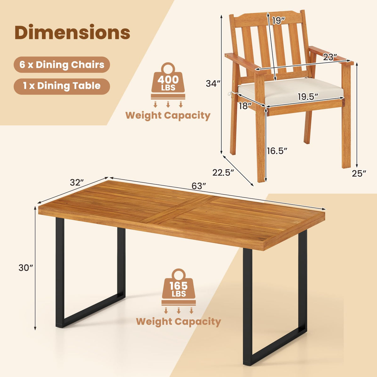 Tangkula 7 Pieces Patio Dining Table Set for Garden Backyard Kitchen