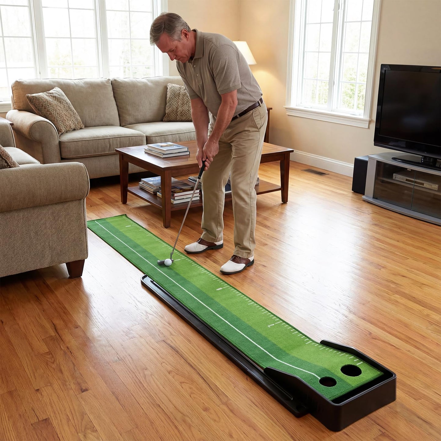 Tapis de Putting de Golf Intérieur Tangkula Putting Green 3 Balles d'Entraînement de Putting