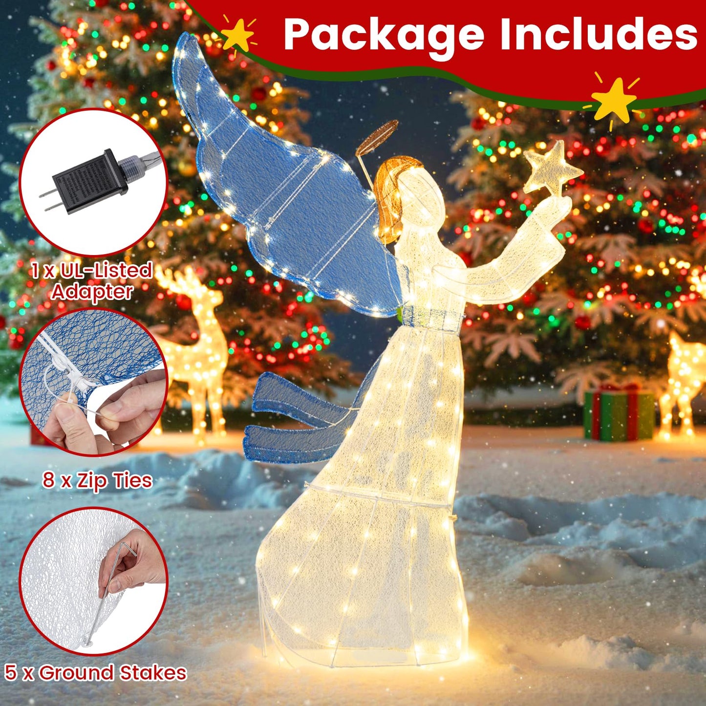 Tangkula 5 FT Christmas Lighted Angel Decoration  for Home Lawn Yard Garden