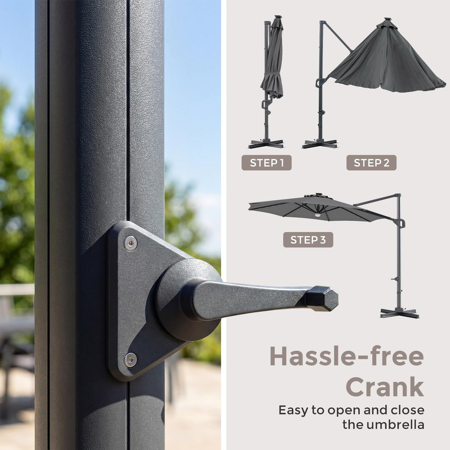 Tangkula 10ft Patio Umbrella | Offset Cantilever Square Outdoor Umbrella with 35 LED Lights