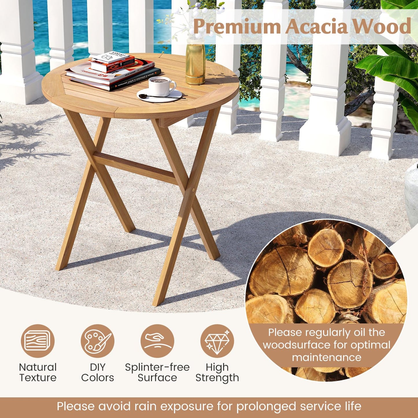 Tangkula 26 Inch Acacia Wood Outdoor Dining Table