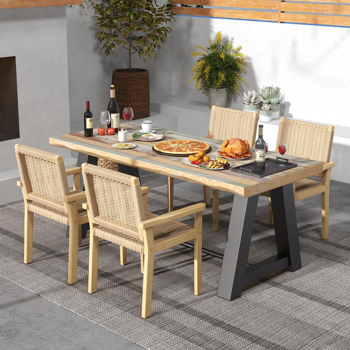 Tangkula Patio Dining Chairs w/Paper Rope Woven Seat