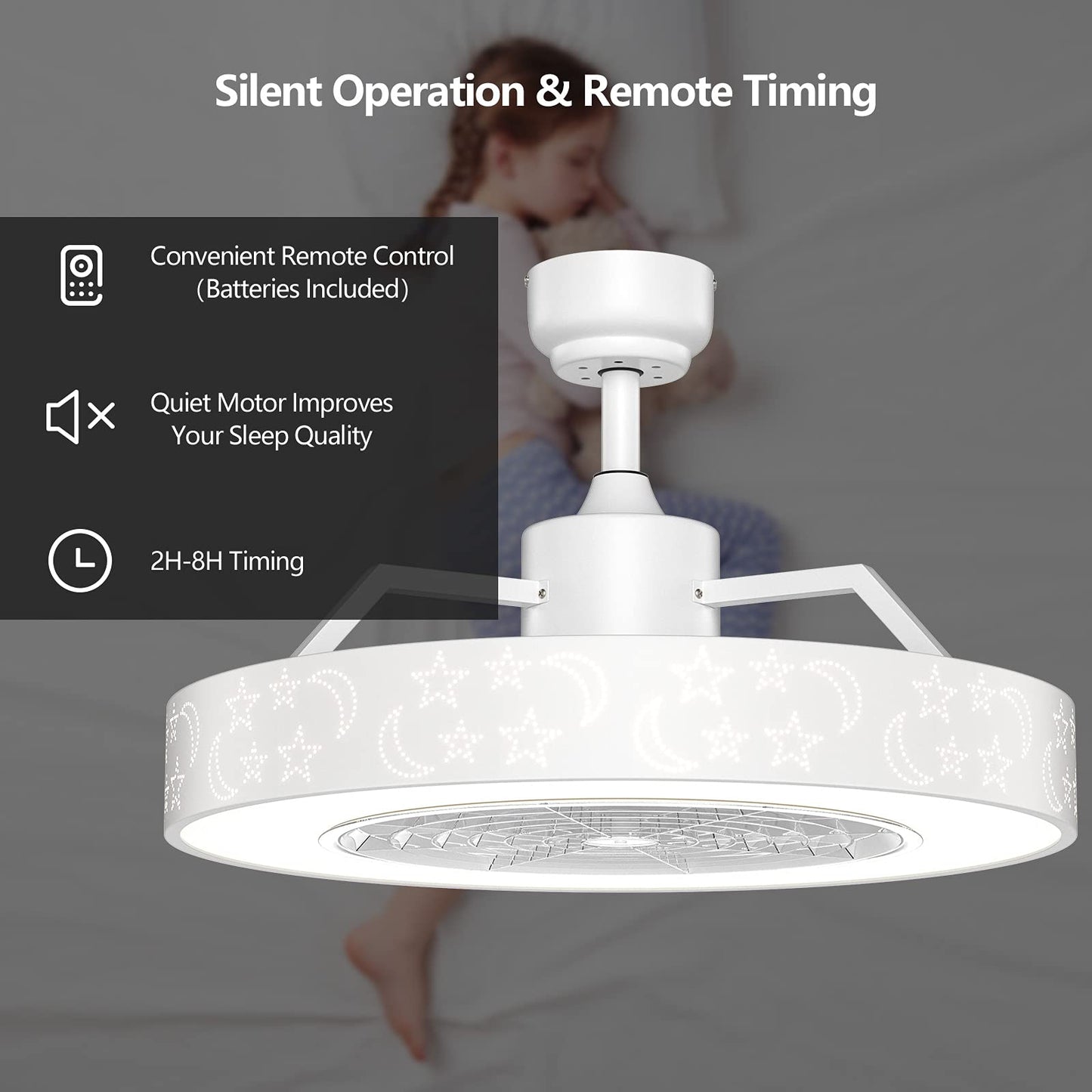 Tangkula 23" Ceiling Fan with Lights with Invisible Blades Starry Sky Acrylic Lampshade