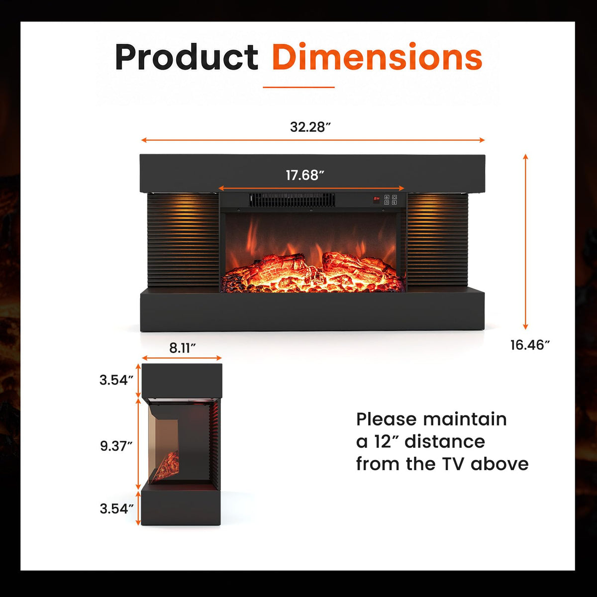 Tangkula 18"/26"/36"/46" 3-Sided WiFi Electric Fireplace with 32"/40"/50"/60" Floating Mantel