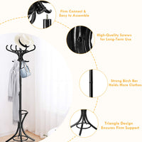 Tangkula Standing Coat Rack Wood 12 Hooks