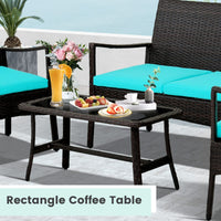 Tangkula 4 Pieces Rattan Conversation Set, Patio Sofa Couch Set with Tempered Glass Coffee Table