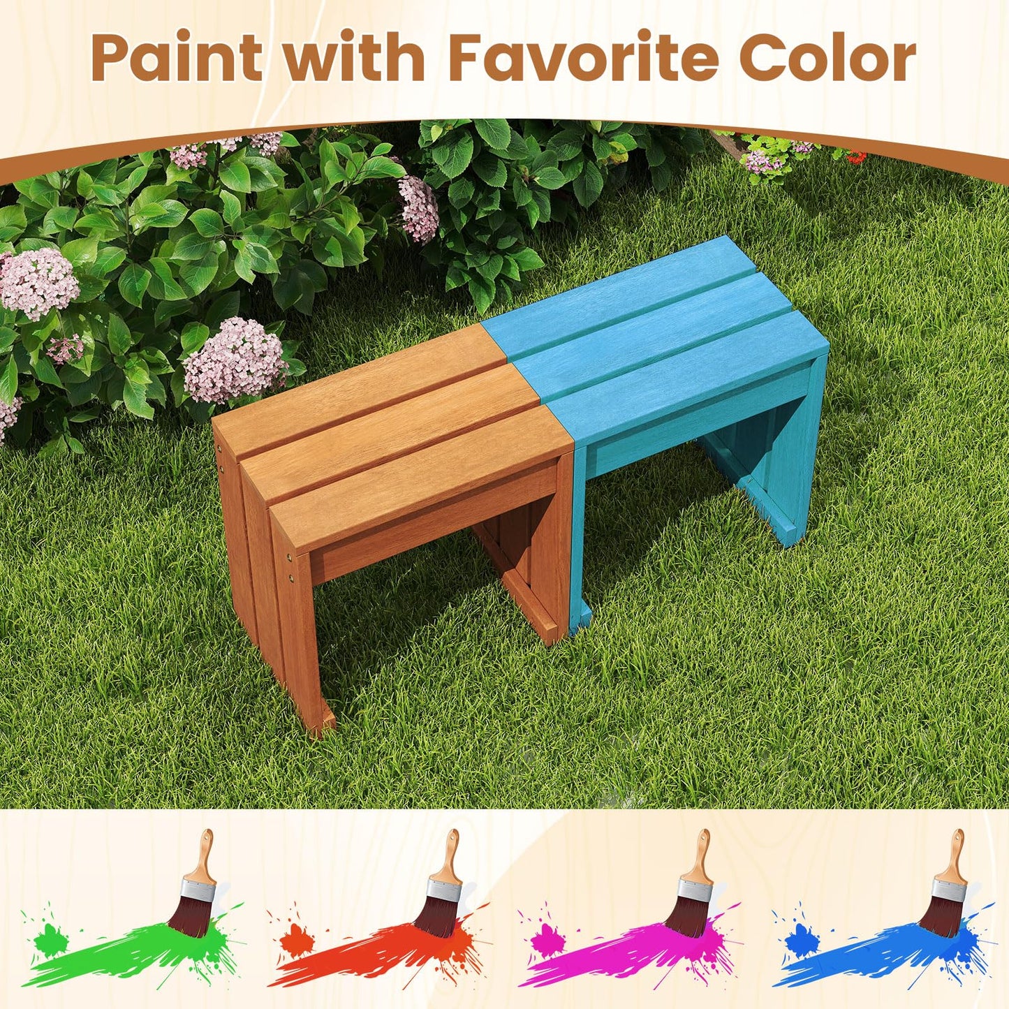 Tangkula 242 LBS Weight Capacity Small Wood Outdoor Bench Set of 1/2