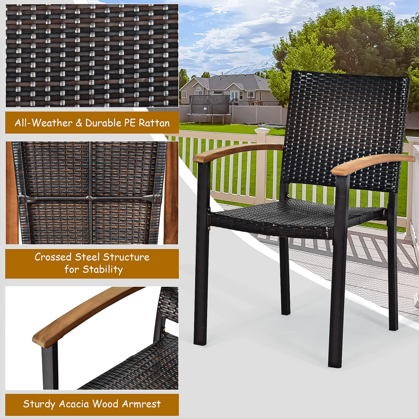 Tangkula 5 Pieces Patio Dining Set, Modern Conversation Set w/Solid Wood Table & Umbrella Hole for Backyard Garden Porch
