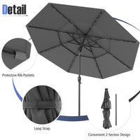 Tangkula 10 FT Solar LED Patio Umbrella 3-Tier Vented Outdoor Market Table Umbrella