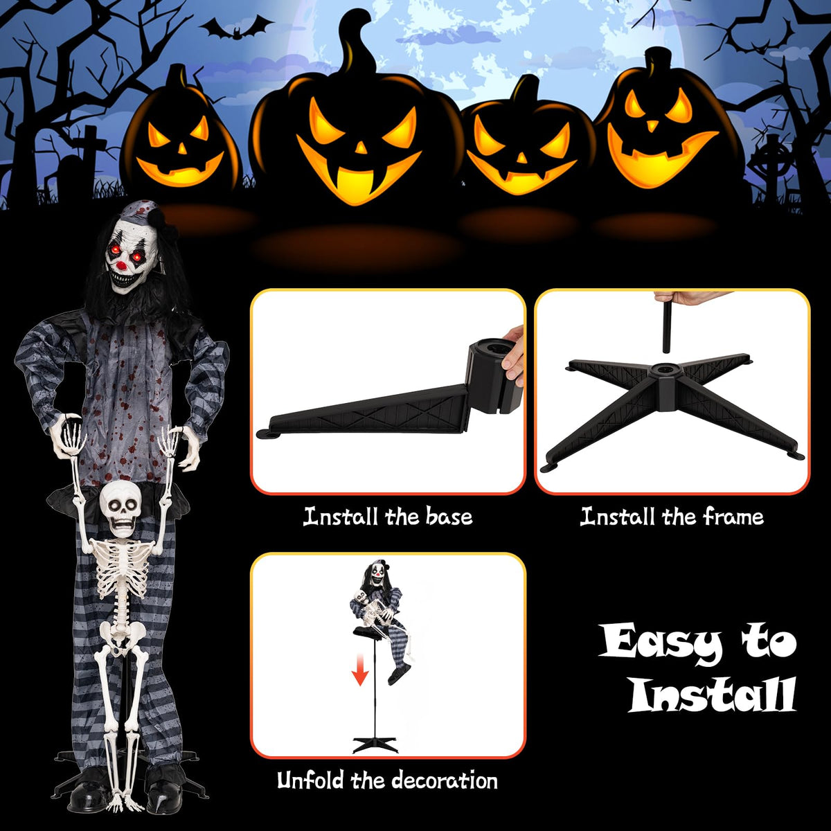 Tangkula 70" Halloween Animated Life-Size Clown Catching Skeleton Doll