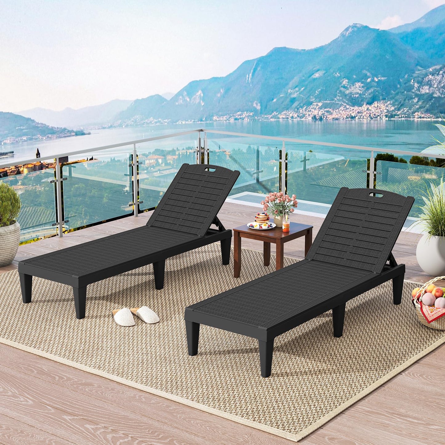 Tangkula Chaise Longue d'extérieur, Lot de 2 pour Piscine