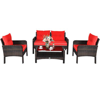 Tangkula 4 Piece Patio Furniture Set with Glass Top Coffee Table