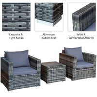 3 Pieces Patio Furniture Set, PE Rattan Wicker Sofa Set w/Washable Cushion and Tempered Glass Tabletop