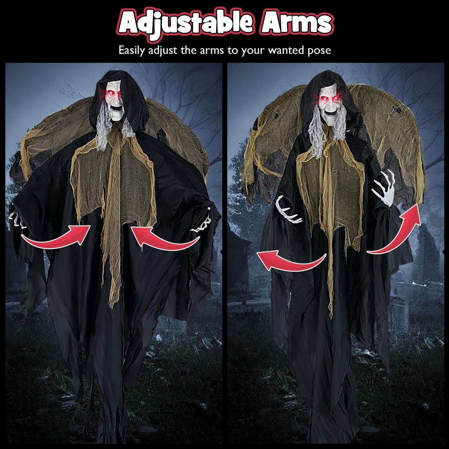 Tangkula 8.2 FT Halloween Animatronics Standing Witch with Wings, Voice Activated Ghost with Lighted Eyes