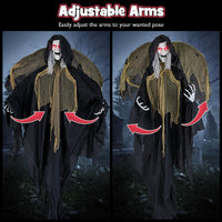 Tangkula 8.2 FT Halloween Animatronics Standing Witch with Wings, Voice Activated Ghost with Lighted Eyes