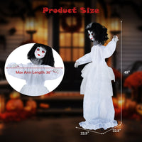 Tangkula 4 FT Animated Halloween Doll Girl with Shaking Head & Posable Arms