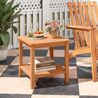 Tangkula Table d'appoint carrée à 2 niveaux en bois d'acacia avec plateau à lattes et étagère de rangement
